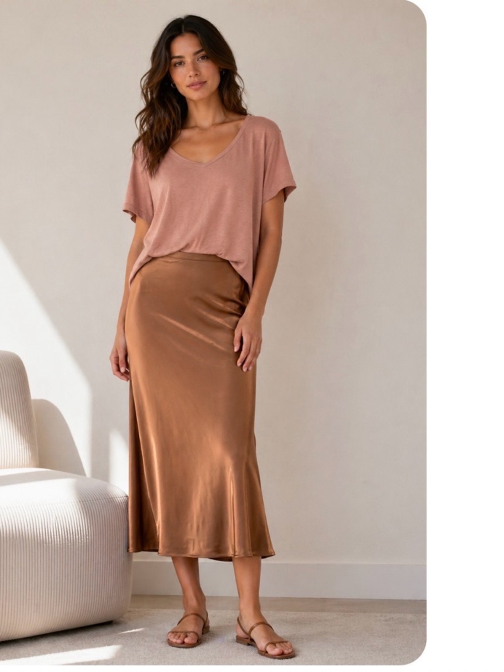 NWT J Crew S mocha midi satin stretch waist midi fluid clean lined slip skirt